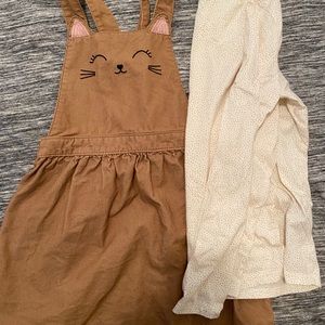 Cute cat overalls with long sleeve polkadot tshirt